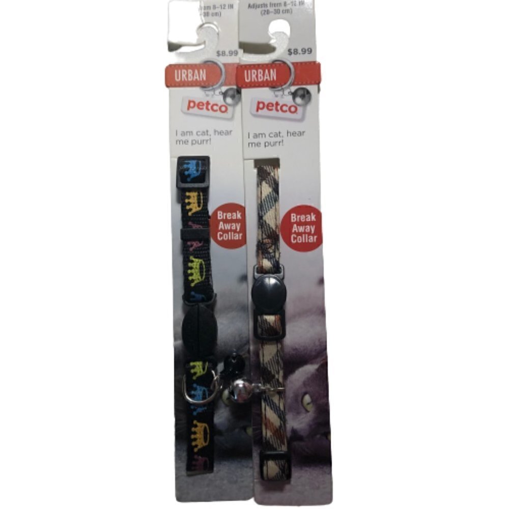 🛒 $9 2 pack Cat Breakaway Collars Plaid & Rainbow Crowns #2330